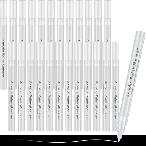 24 Pcs White Paint Pen Acrylic Paint Marker Bulk Permanent Marker with Water Based Paint for Rock Stone Plastic Wood Canvas Glass Metal Metallic C...