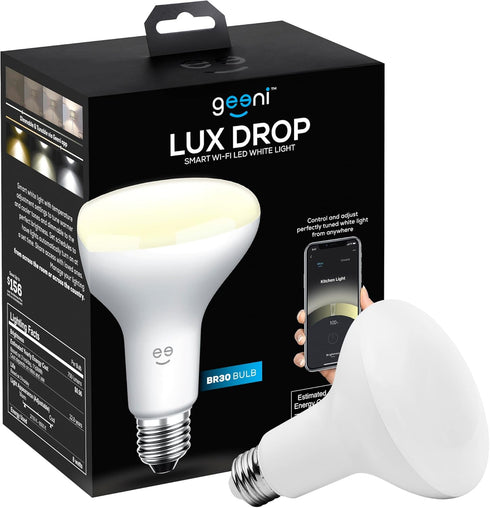 Geeni LUX DROP Wi-Fi LED Light Bulb, Tunable White (2700K-6500K), 1-Pack – Dimmable BR30 Bulb, 65-Watt Equivalent – No Hub Required – Works with A...