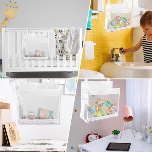 Baby Bath Toy Organizer Bathtub Toy Holder Shower Caddy 14× 11 × 6 inches Toy Storage Net Bags with 2 Side Pockets Hanging bag Multi-use Bathroom ...
