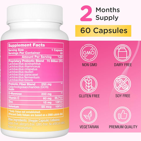 Vaginal Probiotics, 13-in-1 Womens Probiotic, PH Balance with 70 Billion CFU Women Probiotic & Prebiotic & D-Mannose, for Healthy Vaginal Odor & F...