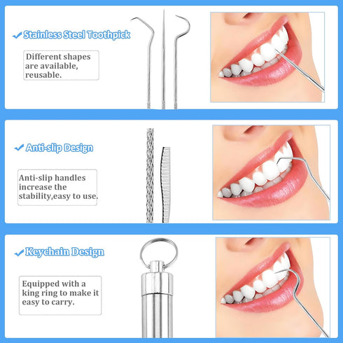 Dental Teeth Pick 7 Pack Stainless Steel Toothpick Kit Dental Tools Tooth Stains Remover Dental Floss Ficks Teeth Cleaning Tools with Holder for f...