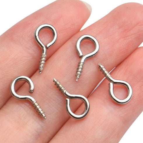 BronaGrand Small Eye Hooks,100pcs 13x7mm Mini Eye Pins Eye Screw Hooks Metal Eyelets Screw Eye Lags for Resin Jewelry Bead Plastic Wood...