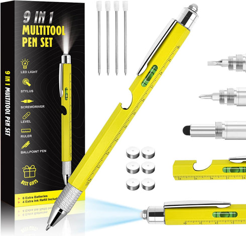 Cool Pen Gifts for Men, 9-in-1 Multi Tool Tech Pen Gadgets Tools for Men, Personalized Gifts for Dad or Him, Funny Gift for Christmas, Father's Da...