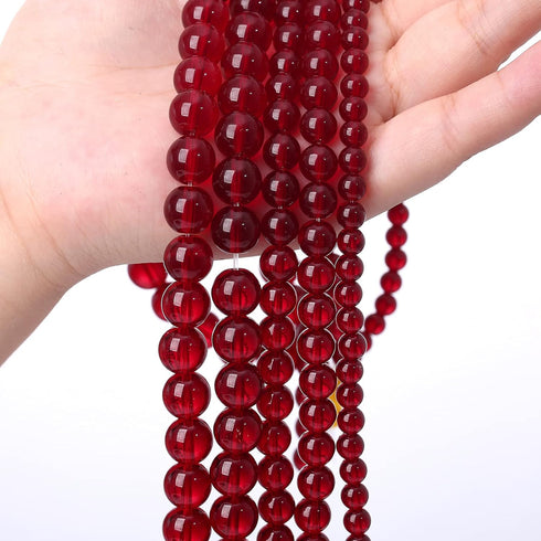 Smooth Garnet Red Glass Crystal Round Loose BeadsFor Jewelry Making DIY Bracelet Necklace Accessories 6mm 68pcs 15" Strand(Garnet Red Glass, 6mm)...