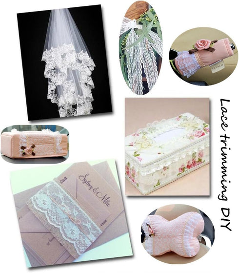5 Yards Floral Lace Ribbon Stretch Tulle Lace Trim Elastic Webbing Fabric for DIY Jewelry Making Craft Clothes Accessories Gift Wrapping Wedding P...