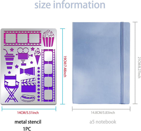 BENECREAT Movie Projector Pattern Stainless Steel Stencils, 5.5x7.5inch Movie Tape Popcorn Ice Cream Pattern Painting Template Journal Tool for Wo...