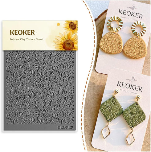KEOKER Polymer Clay Texture Sheets Set, Boho Texture Sheets for Polymer Clay, Clay Earring Molds for Earrings, Works with Boho Polymer Clay Cutter...