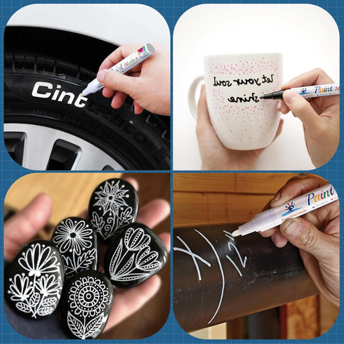 Paint Pen Paint Markers - Permanent Acrylic Markers 4 Pack White & Black, Oil Based, Medium Tip, Quick Dry, Wateproof Paint Markers for Rock, Fabr...