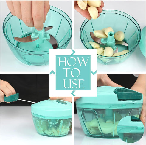 Ourokhome Manual Food Processor Vegetable Chopper, Portable Hand Pull String Garlic Mincer Onion Cutter for Veggies, Ginger, Fruits, Nuts, Herbs, ...