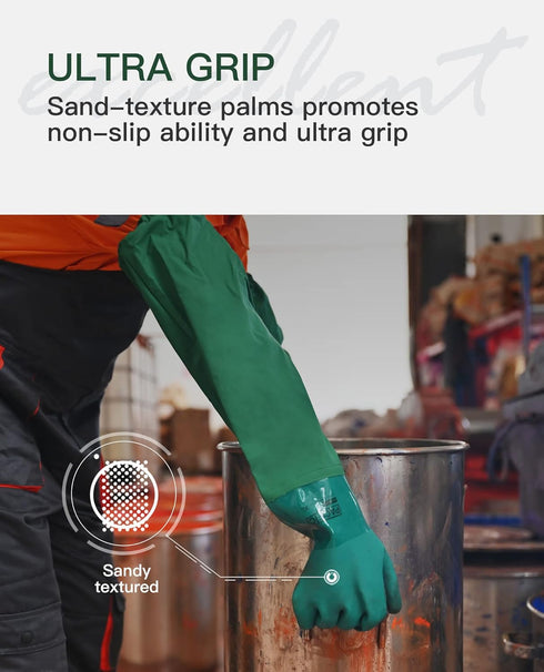 PACIFIC PPE 26" Rubber Gloves, Chemical Resistant Gloves PVC Reusable, Heavy Duty Waterproof Gloves with Cotton Liner, Anti-skid, Acid-alkali and ...