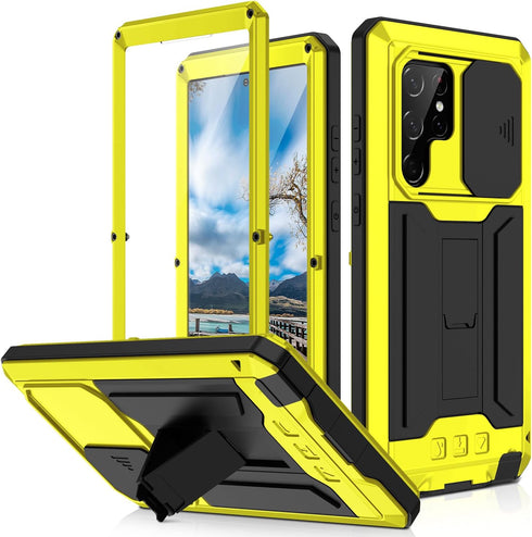 Samsung Galaxy S22 Ultra 5G 2022 Rugged case with Screen Protector Stand Camera Slide Cover for Samsung S22 Ultra Metal Military Sturdy Armour Sho...