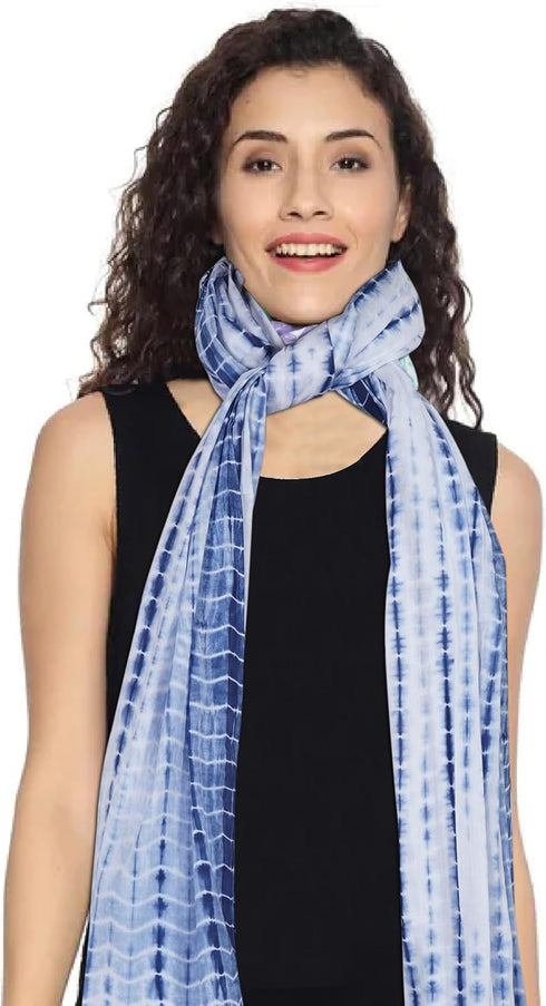 Cotton Scarf for Women Lightweight Floral Printed Scarf Fall Winter Fashion Fringed Shawl, White With Blue...