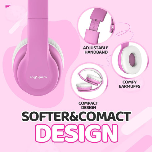 JoySpark Kids Bluetooth Headphones, Lightweight Kids Wireless Headphones for Kids, 85/94dB Volume Limited, 60 Hours Playtime, Bluetooth 5.3, Over-...