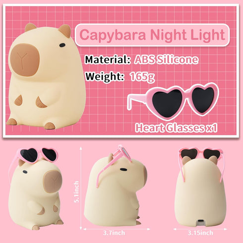 Attivolife Capybara Night Light, Summer Capybara Silicone Lamp for Girls, Nursery Touch Nightlight Portable with Dim, Funny Bathroom Table Decor B...