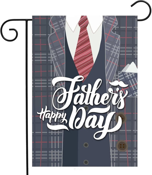 Happy Father's Day Suit Holiday Dads Tie Seasonal Garden Yard Flag 12"x 18" Double Sided Polyester Welcome House Flag for Patio Lawn Outdoor Home ...