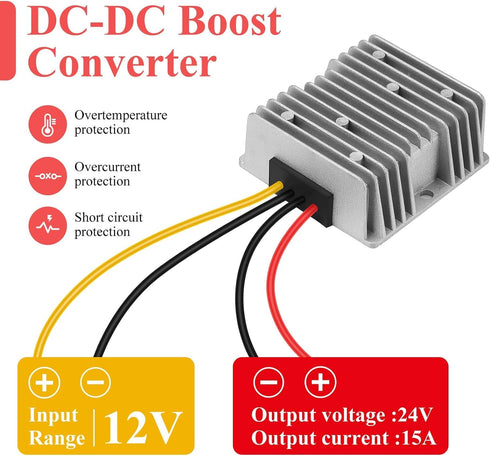 DC/DC 10-22V to 24V Voltage Converter with Fuse 24V15A 360W MAX Power Transformer Waterproof Boost Module for Automotive, LED Lights, Construction...