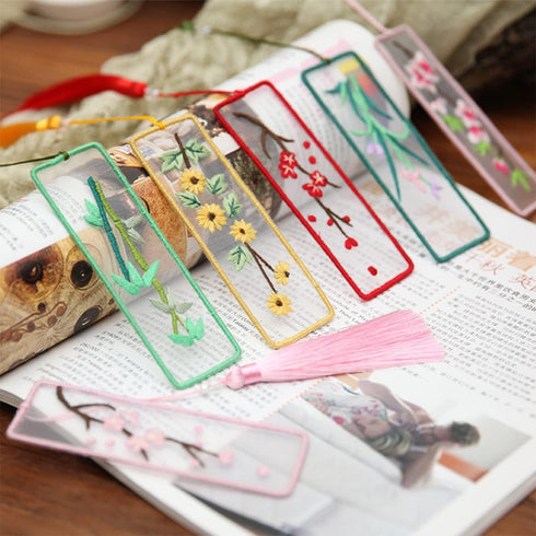 XINSHUN Embroidery Bookmark with Cute Patterns,Transparent Organza Bookmark,Embroidery Kit Christmas Gift for Adults Kids(elegant,1 pack)...