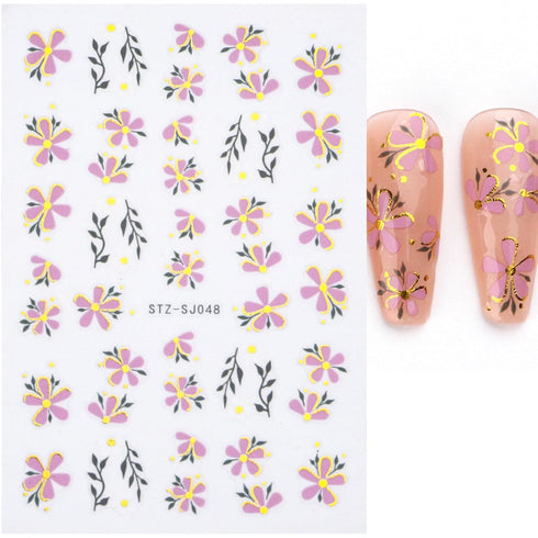 JMEOWIO 10 Sheets Spring Flower Nail Art Stickers Decals Self-Adhesive Pegatinas Uñas Summer Floral Sakura Nail Supplies Nail Art Design Decoratio...