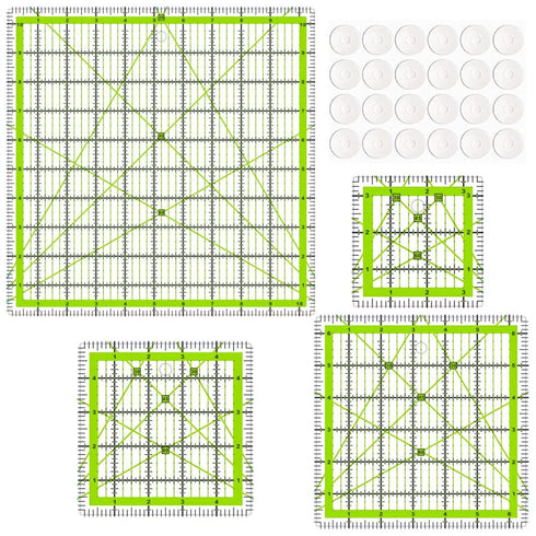 Quilting Rulers,4 Quilting Templates Square Ruler (3.5"X3.5", 5"X5", 6.5"X6.5", 10.5"X10.5"),Quilting Rulers Acrylic Rulers Fabric Cutting Ruler w...