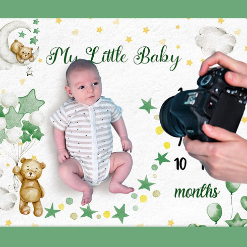 Sleeping Bear Monthly Baby Milestone Blanket Bear Star Balloon Flannel Blanket Boy Newborn Infant Swaddle Blanket Growth Chart Baby Blanket with F...