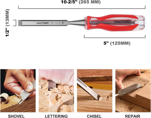 HAUTMEC 1/2" High Impact Wood Chisel for Woodworking, Drop-Forged CRV Steel, Beveled Edge Blade, Ergonomic Handle Wood Chisel for Carpentry,Wood C...