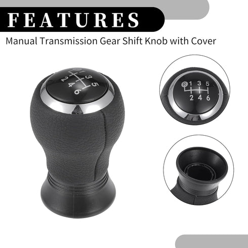 6 Speed Manual Gear Shift Knob - Car Gearbox Stick Shifter Lever Knob - for Toyota Yaris 2005-2010 Plastic Faux Leather Black Silver Tone - 1 Pc...