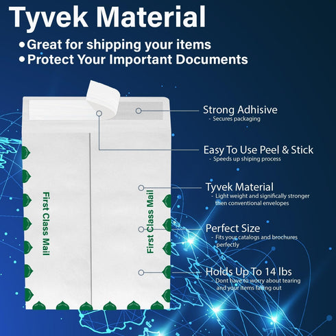 9 x 12 Envelopes, Tyvek Envelopes 9x12 (15 Pack), Catalog Envelopes 9x12, Self Sealing Closure, Tyvek First Class, 14 lb., Puncture, Tear & Moistu...