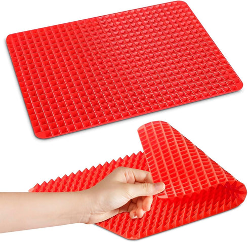 Silicone Baking Mat - 16x11.5" Non Stick Silicone Cooking Mat Fat Filtering Red Pyramid Design, for Roasting, BBQ & Pastry Making - Oven and Micro...