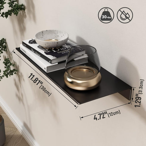 Danpoo Metal Wall Shelf, Black Floating Shelf, Small Bathroom Shelf, 12" Display Shelves for Wall Storage...