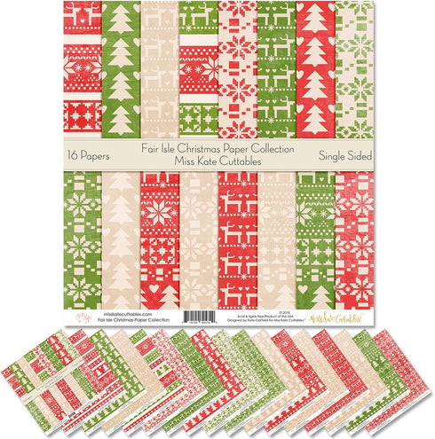 Miss Kate Cuttables Pattern Paper Pack - Fair Isle Christmas - Scrapbook Premium Specialty Paper Single-Sided 12"x12" Collection Includes 16 Sheet...