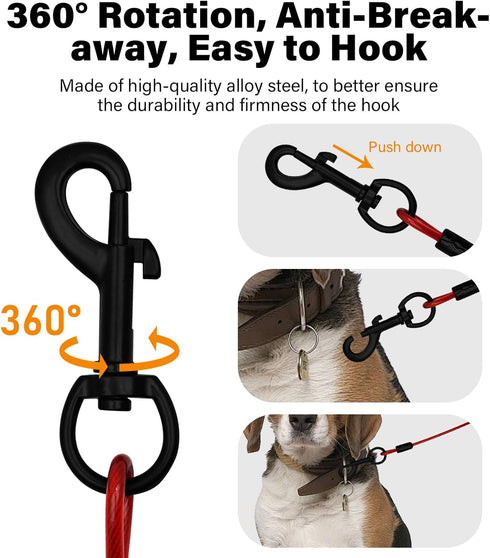 Stainless Steel Water and Chew Proof Dog Leash with Hooks for Large, Medium and Small Dogs 5Ft Wire Alloys Camping with Soft Handle(Red)...