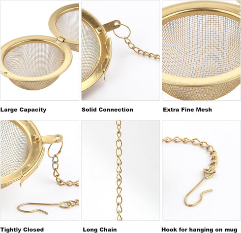 Tea Ball Infuser with Chain;; Premium Stainless Steel Fine Mesh Screen Tea Strainer Filters Colander Cullender Sieve Infusion Steeper Maker for Lo...