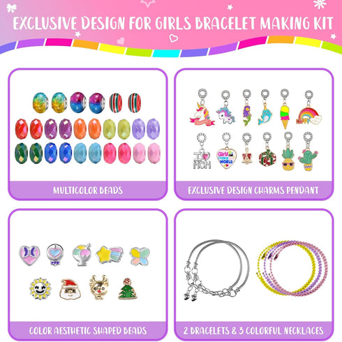 BDBKYWY Girls Charm Bracelet Making Kit - Kids Unicorn Jewelry Supplies Make Set DIY Art Craft Set Birthday Gifts for 3 4 5 6 7 8 Year Old Girl To...