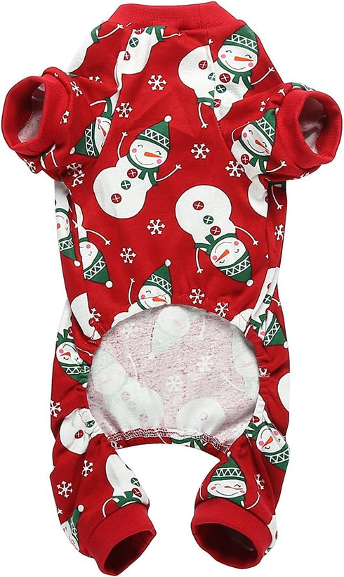 Cute Snowman Xmas Pet Clothes for Dog Pajamas Soft Christmas PJS, Medium Red Back Length 16"...