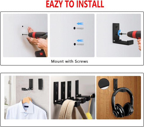 AFKSMILE 5Pcs Versatile Coats Hooks Set - Hooks for Towels, Bags, Hats, Headphones & More, Heavy Duty, Wall Mounted, Space-Saving Design for Home ...