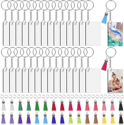 Modacraft 120Pcs Sublimation Keychain Blanks Bulk Set with Rectangle Sublimation Blanks Tassels Keychain Rings & Jump Rings for DIY Keychain Craft...