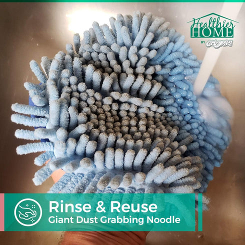 CHOMP! Microfiber Mop Refill Pack: 5 Minute CleanWalls 2-pak Giant Noodle Blue Duster Reusable Washable, Window/Door Frame Cleaner and Baseboard D...