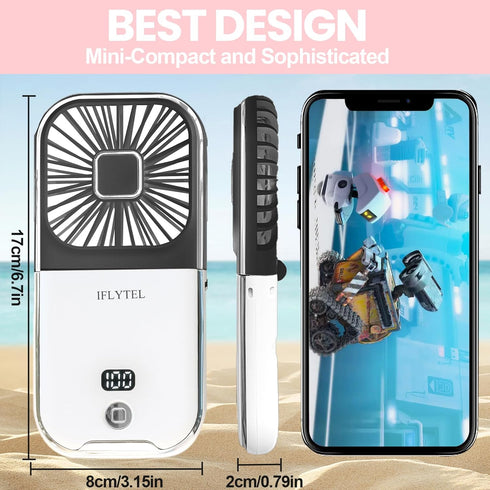 Portable Mini Fan, Black Foldable Personal Handheld Portable Fan with Power Bank, Mini Fan USB Rechargeable, Phone Holder, 4 Speeds Adjustment for...