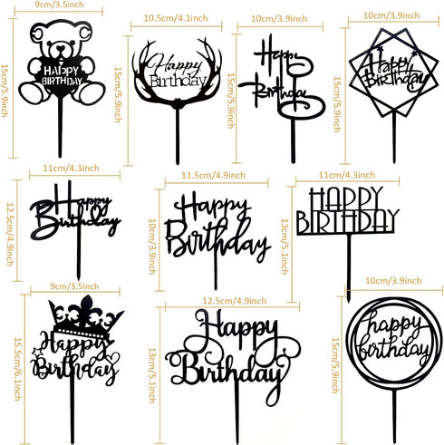Happy Birthday Cake Topper, 20PCS Black Acrylic Happy Birthday Sign Cupcake Toppers Set for Boys Girls Women Men Birthday Party Decorations Suppli...