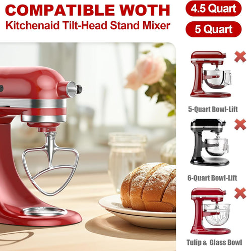 Stainless Steel Flat Beater for KitchenAid Mixer, Paddle Attachment for Tilt-Head Stand Mixer Fits 4.5-5 QT Mixing Bowl, Beater Replacement, Dishw...