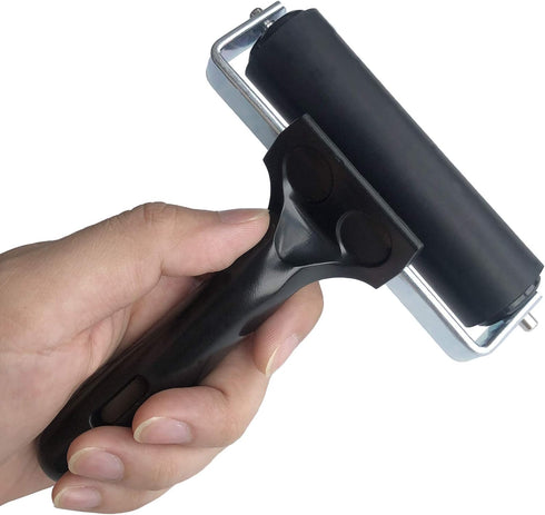 Benvo Rubber Brayer 4 inch Rubber Roller for Printmaking, Painting, Applying Glue, Wallpaper, Block Stamping Anti Skid Construction Tools with Har...