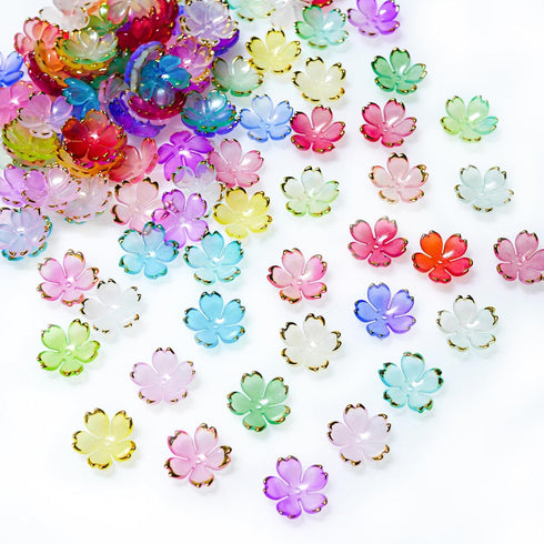 110 Pcs Acrylic Flower Beads?Gold-Plated Gradient Flower Beads?Cherry Blossom Floral Spacer Beads for Jewelry Making...