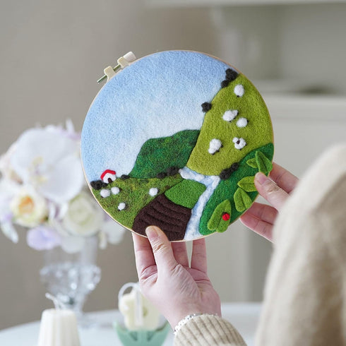 Feltsky Needle Felting Kit Landscape Framed in Embroidery Hoop 8" Craft for Mom Full Kit (Spring)...