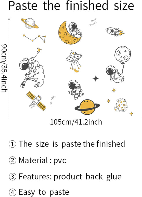 ROFARSO Wall Stickers Astronaut Planet Outer Space Stars DIY Vinyl Removable Large Wall Decals Art Decorations Decor for Kids Boys Bedroom Living ...