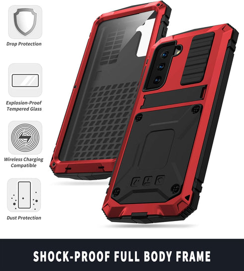 Compatible with Samsung Galaxy S21 Case, Aluminum Metal Gorilla Glass Waterproof Shockproof Military Heavy Duty Sturdy Protector Cover Hard Case (...