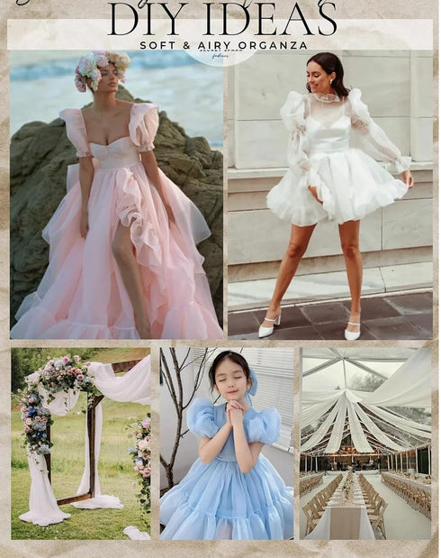 MDS Pack of 5 Yard Sheer Organza Fabric for Wedding Party Home Event Banquet Decorations, Backdrop Curtain Craft Dress Sewing Fashion DIY Crystal ...