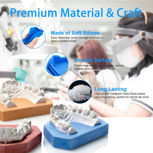 6 Pcs Dental Base Former Kit Dental Lab Model Base Set Plaster Mold Base Former Color Blue (Set)...