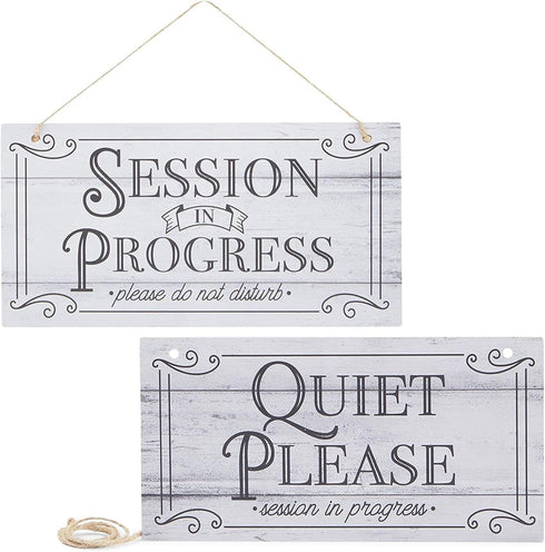 Stockroom Plus In Session Door Sign for Therapists - 5 x 10 in White PVC, 2 Pack - Meeting In Progress & Quiet Please Do Not Disturb Sign...