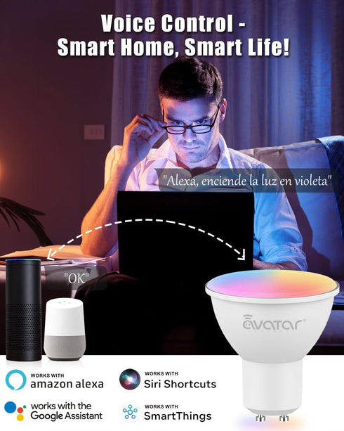 GU10 Smart Bulb 4 Pack, RGBCW Color Changing Alexa LED Light Bulbs 5W - WiFi Track Light Bulbs Dimmable Music Sync 2.4G WiFi Smart Bulbs Compatibl...