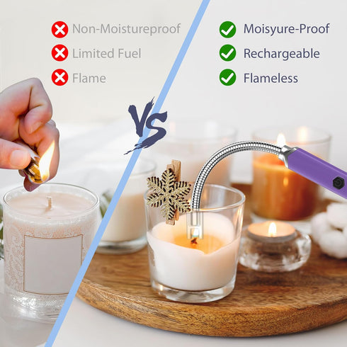 Electronic Candle Lighter Arc Windproof Flameless USB Rechargeable Electric Lighter (1 Pack - Purple)...